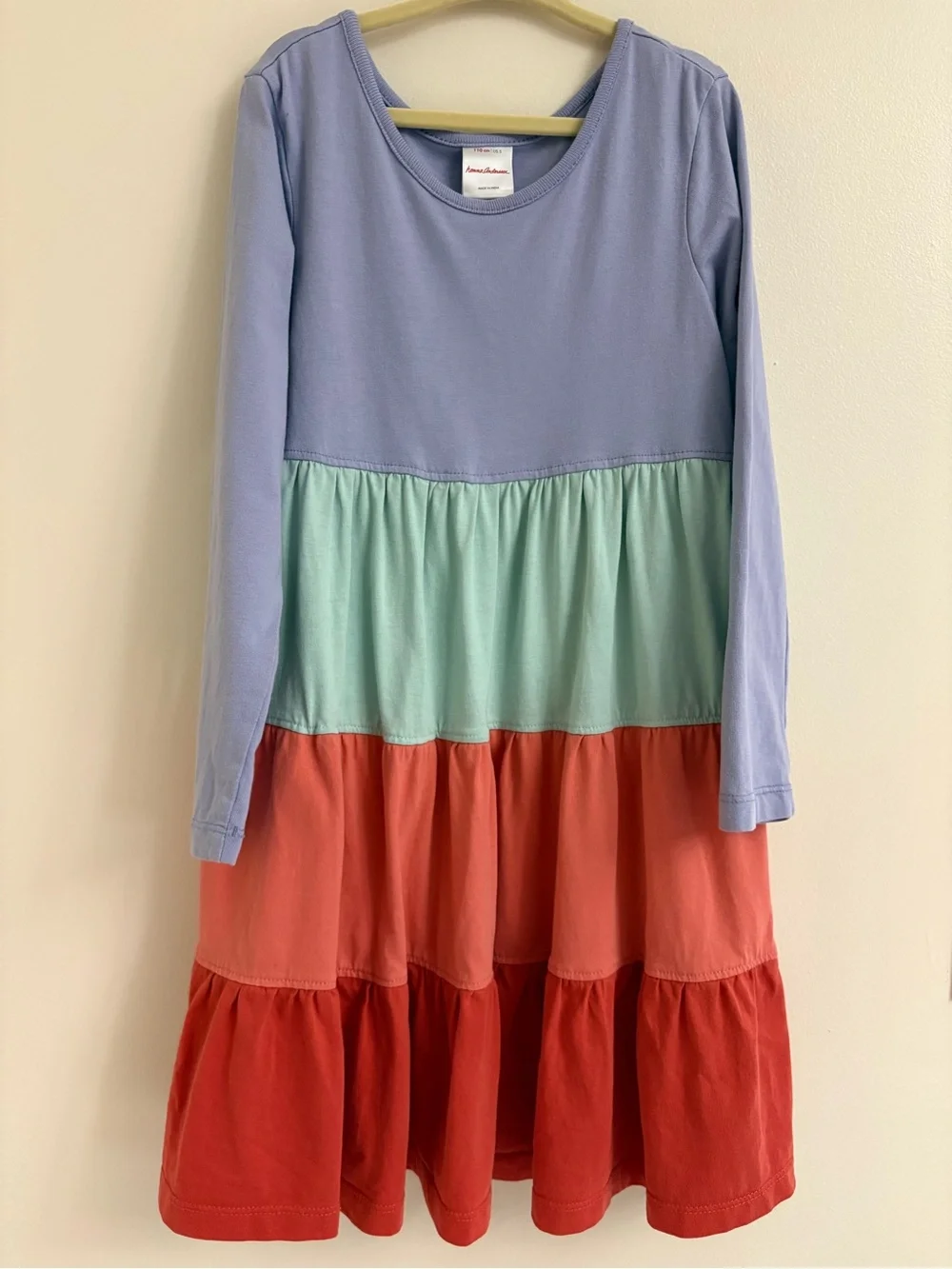 Hanna Andersson Colorblock Tiered Twirl Dress Girls Size 5 Organic Cotton Long